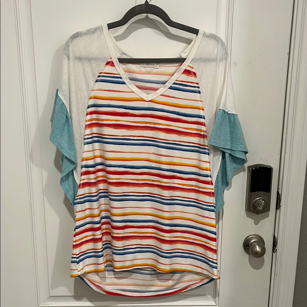 Entro Orange and Blue Ruffled Sleeveless Tank Top - Picture 1 of 4